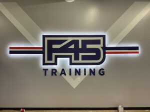 F45 Training studio lobby signage in Dallas, TX