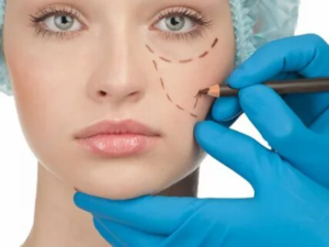 Board-certified plastic surgeon consulting with patient about cosmetic surger